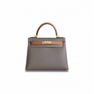 HERMÈS KELLY 28 ELEPHANT GRAY WITH GOLD BROWN GOLD HARDWARE (28*22*10cm) 